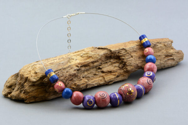 Blue, Pink and Purple with Gold and Porcelain Necklace