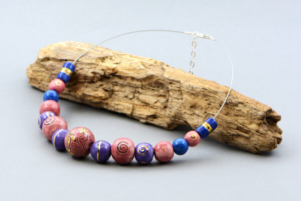 Blue, Pink and Purple with Gold and Porcelain Necklace