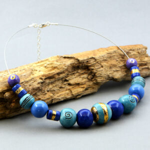 Blue and Purple with Platinum and Gold Porcelain Necklace
