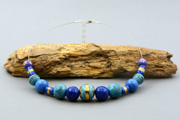 Blue and Purple with Platinum and Gold Porcelain Necklace