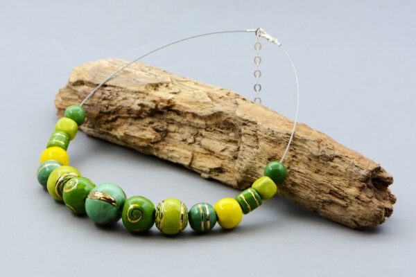 Green and Yellow with Gold Porcelain Necklace