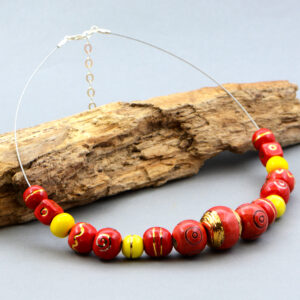 Red and Yellow with Gold Porcelain Necklace