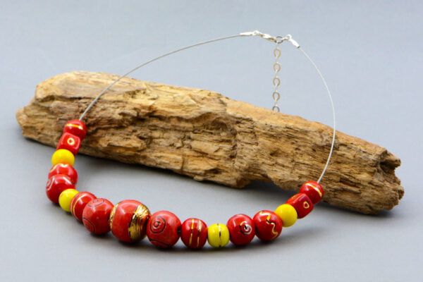 Red and Yellow with Gold Porcelain Necklace
